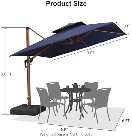 PURPLE LEAF 9ft Patio Umbrella Outdoor Square Umbrellas Large Cantilever Umbrella Windproof Offset Umbrellas Heavy Duty Sun Umbrella for Garden Deck Pool Patio, Navy Blue