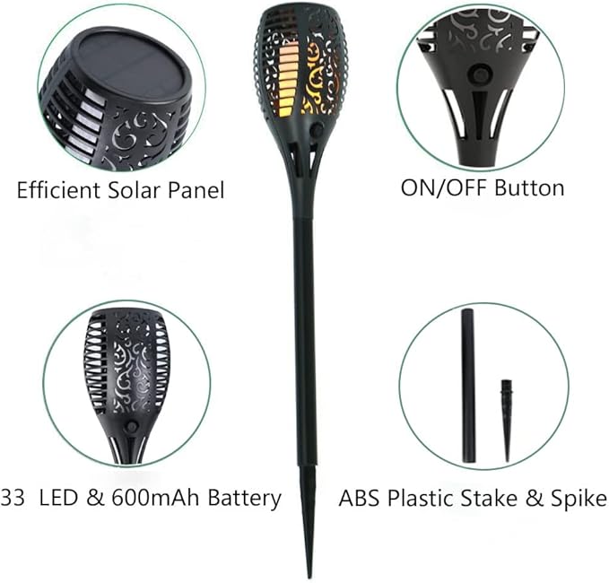 Large Solar Torch Light with Flickering Flame, Upgraded Ultra-Bright Solar Outdoor Lights, Waterproof Landscape Decorations Lighting Security Tiki Torches for Garden Yard Pathway (4 Pack)