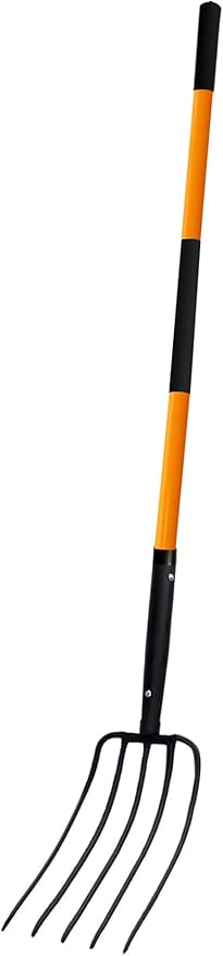 Pitch Fork-58 Inch£¬5-Tine Steel Garden Fork Heavy Duty, Mulch with Cushion Grip, Orange Fiberglass Handle