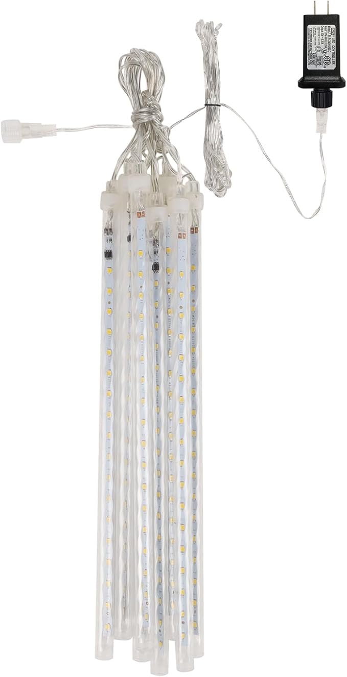 LJLNION Meteor Shower Lights, 12 Inch Outdoor Icicles Christmas Lights, 8 Tubes 288 LED Iciclelights Snow Falling Light, Connectable Raindrop Light, Xmas Wedding Party Tree Holiday Decor, Multicolor