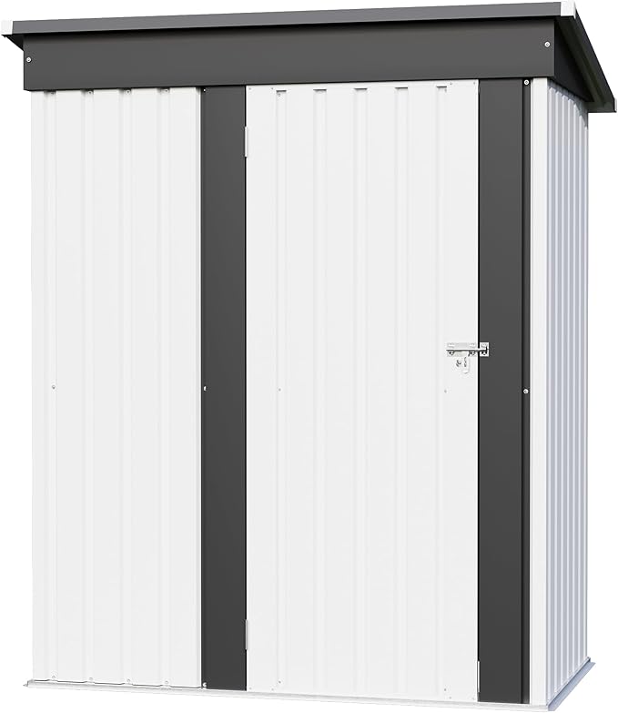 Furniwell 5x3 FT Outdoor Storage Shed, Metal Garden Sheds Outdoor Storage House with Single Lockable Door for Backyard Patio Lawn, White
