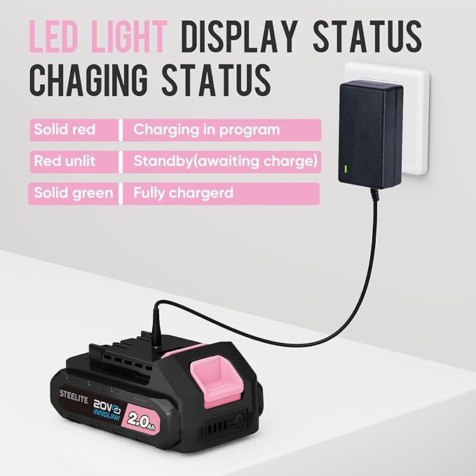 Steelite Leaf Blower Cordless with 2 Battery and Charger, 20V Electric Leaf Blowers, Lightweight Handheld Snow Blower for Lawn Care, Patio, Garden, Pink