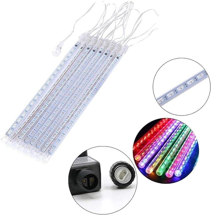 Meteor Shower Lights UL Certified 192LEDs 8 Tubes Falling Rain Drop Christmas Icicle Cascading Lights for Xmas Tree Halloween Decorations Wedding Party Holiday Garden Decor, Multicolor