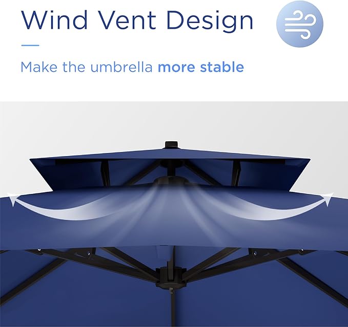 10' X 13' Patio Umbrella Outdoor Large Rectangle Offset Cantilever Umbrellas Double Top Heavy Duty Windproof with 360-degree Rotation for Pool Garden Deck, Navy