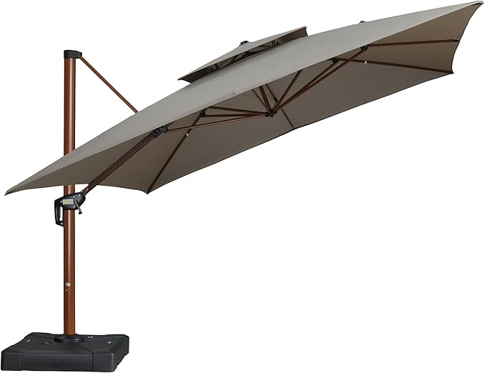 PURPLE LEAF 12' X 12' Patio Large Cantilever Umbrella Outdoor Square Wood Umbrellas Offset Umbrella Heavy Duty Sun Umbrellas for Garden Deck Pool, Heather Taupe