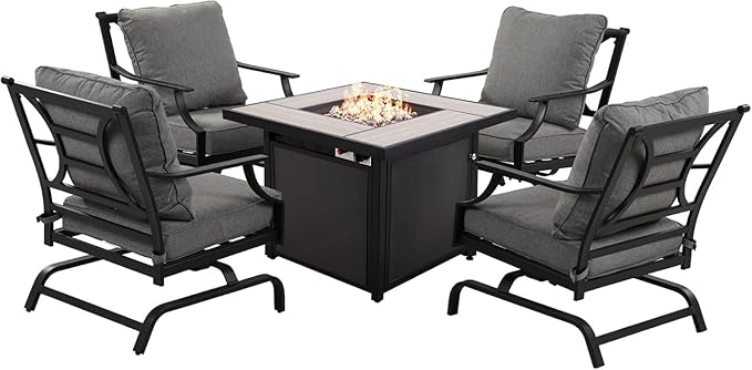 Grand Patio Outdoor Gas Fire Pit Table 32-Inch Square Propane Gas Fire Pit with CSA Safety Approval 50000 BTU Heat Sling Base Ceramic Tile Top and Lava Rock for Garden, Backyard, and Deck Parties