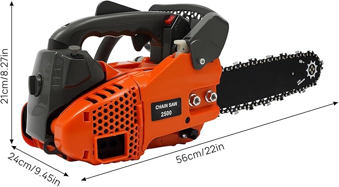 12Inch Top Handle Gas Chainsaw 25.4cc 2-Stroke Petrol Handheld Cordless Chain Saw Portable Chain Saws with Quick Start for Professional Tree Wood Cutting, Sack Sawing, Green Pruning