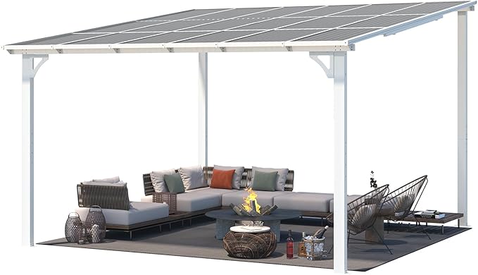 AECOJOY 12' x 12' Gazebo in White, Large Outdoor Wall Mounted Gazebos on Clearance, Patio Lean to Gazebo Metal Awnings for Decks,Patio, Porch, Backyard and More