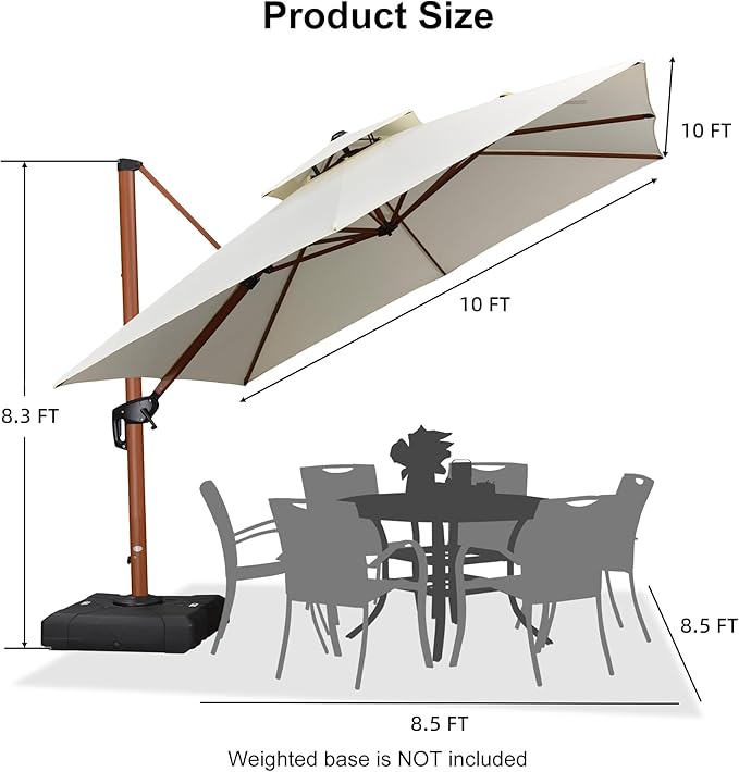 PURPLE LEAF 10ft Patio Umbrella Outdoor Square Umbrellas Large Cantilever Umbrella Windproof Offset Umbrellas Heavy Duty Sun Umbrella for Garden Deck Pool Patio, Cream