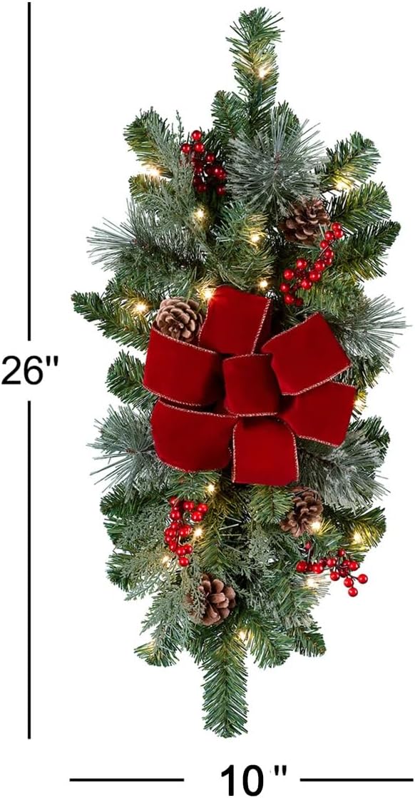 Haute Decor Classic Pre-lit 26 inch Artificial Fir Christmas Swag (Staircase Swag), 20 Warm White LEDs, Indoor/Outdoor