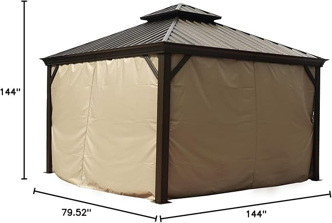 Kozyard Privacy Curtain Outdoor Waterproof Sidewall for Hardtop Patio Gazebo, OEM Replacement for Alexander, Caesar, Rosana and Apollo Model (12ft x12 ft, Brown)