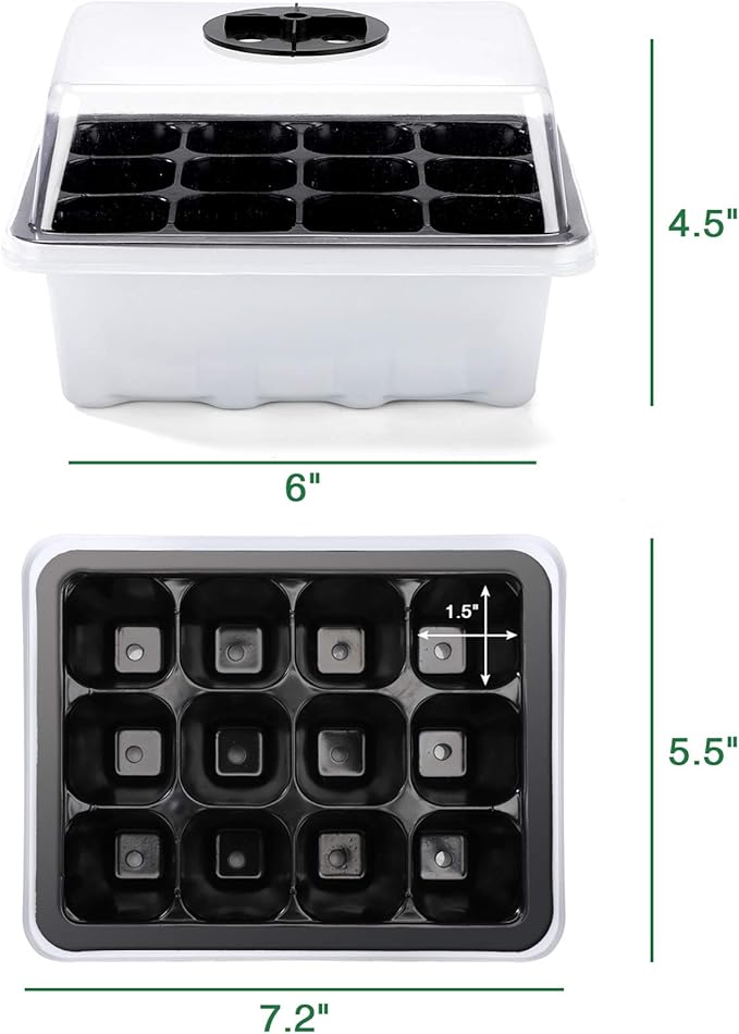 Delxo 10 Pack Seed Starter Kit with Humidity Domes - 120 Cells Seedling Trays with Adjustable Vents & Base - Reusable Plant Germination Trays for Seed Starting - Includes Plant Tags & Garden Tools