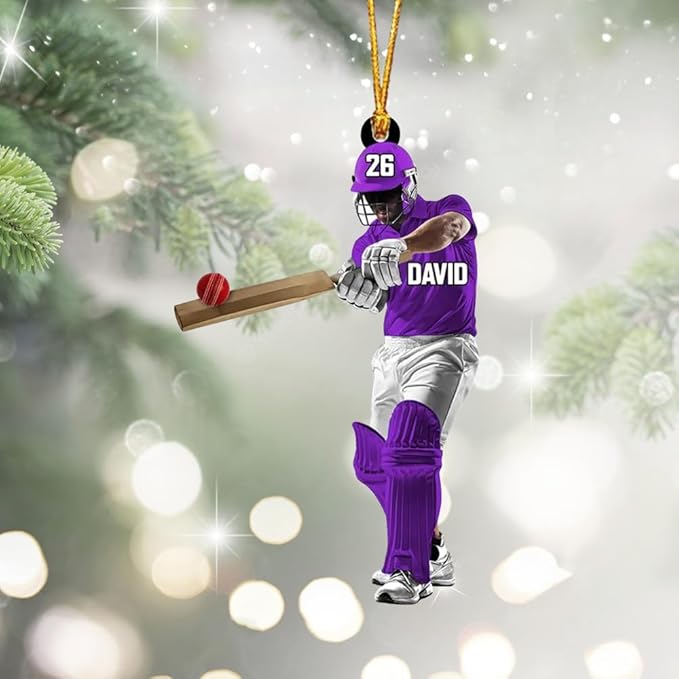 Personalized Cricket Ornament, Custom 2D Acrylic Design for Player or Team, Sports Ornament for Clubs, Fans, and Coaches, Christmas Tree Decoration Keepsake/2