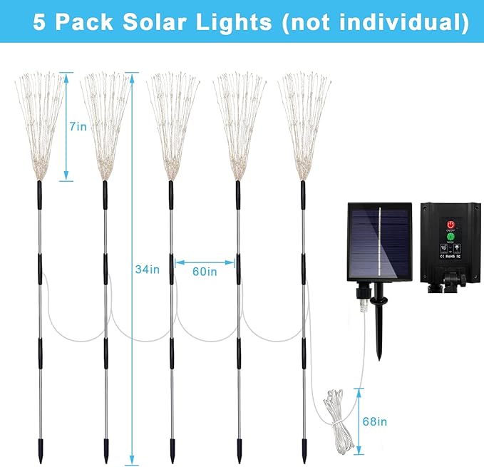 Solar Garden Lights, Firework Light Outdoor 5 Pack 120 LED Solar Waterproof Decorative Starburst Lights Landscape Lamp 18 Hours Working Time, Decor for Courtyard Garden Christmas Party(Cool White)
