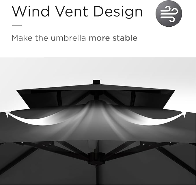 10' X 13' Patio Umbrella Outdoor Large Rectangle Offset Cantilever Umbrellas Double Top Heavy Duty Windproof with 360-degree Rotation for Pool Garden Deck, Black