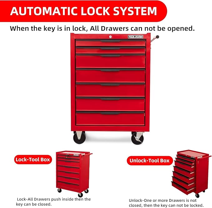 7-Drawer Rolling Tool Chest with Locking Wheels & Drawers, 13 D x 24.2 W x 34.6 H Mobile Tool Storage Cabinet, Heavy-Duty Garage Organizer w/Ergonomic Handle