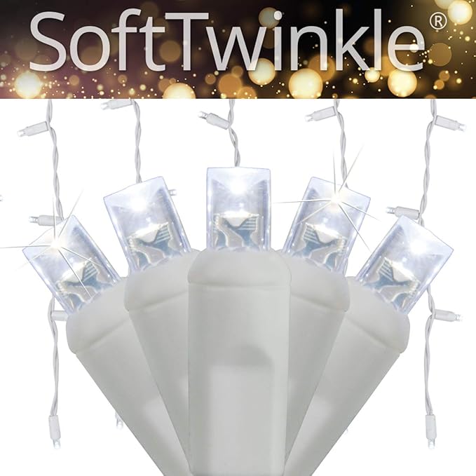 Wintergreen Lighting SoftTwinkle 70 LED Cool White Icicle Christmas Lights, 7.5 ft White Wire Indoor/Outdoor Commercial Grade Slow Twinkling Wedding & Party Decorations