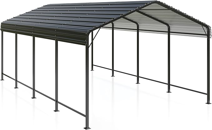 VIWAT Carport 12x20 FT Metal Carport with Enhanced Base Outdoor Heavy Duty Garage Galvanized Car Shelter for Pickup, Boat, Car and Tractors