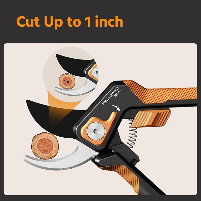 PrunePro Pruning Shears for Gardening Professional Bypass Hand Pruner Stainless Steel Sharp Blade Garden Scissors Plant Flower Garden Clipper Orange 1 Pack