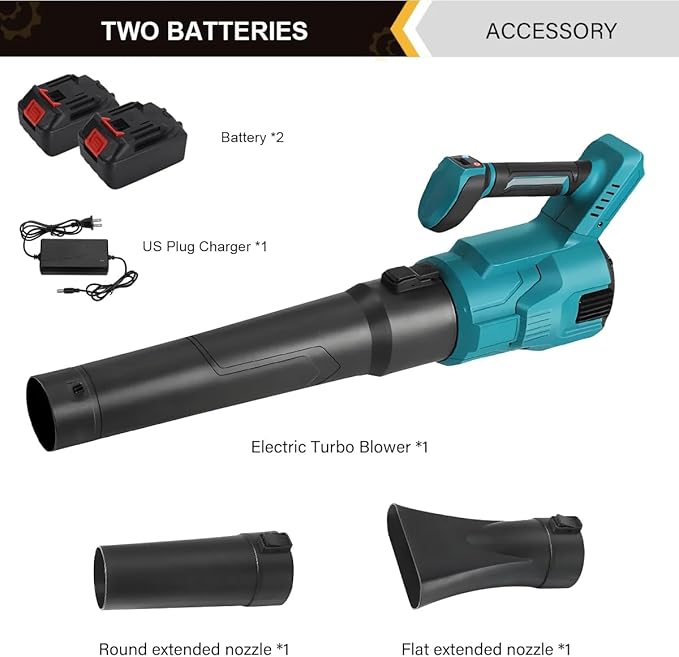 Leaf Blower,GOCHIFIX 580CFM/190MPH Brushless Electric Cordless Leaf Blower with 2PCS Batteries and 3 Nozzles,25000 RPM Lightweight Leaf Blowers for Patio Cleaning, Lawn Care