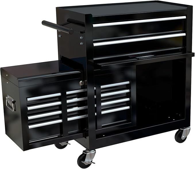 High Capacity Rolling Tool Chest with Wheels and 8 Drawers,Metal Storage Tool Cabinet W/Mobile Case,Pull Handle,4 Hooks,for Workshop Mechanics Garage,Black