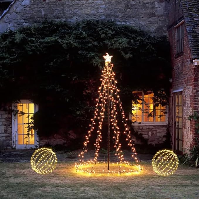 Outdoor Hanging Lighted Sphere Solar, Christmas Decoration Light Balls, 2 in 1 Warm White and Multicolor Chandelier, 208 LED 16" Large Iron Frame Foldable Globe for Patio Tree Gazebo Decor (2PK Solar)