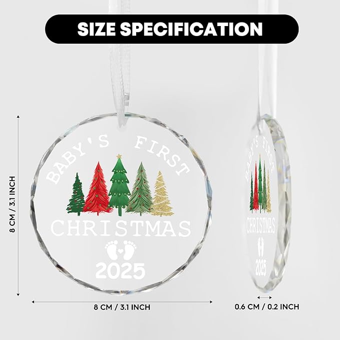 Horaldaily 3.15" Christmas Trees Glass Ornament 2025- Baby's First Christmas Round Decor - Xmas Tree, Holiday Presents, Gift Exchange Ideas Hanging Decor for New Mom New Dad
