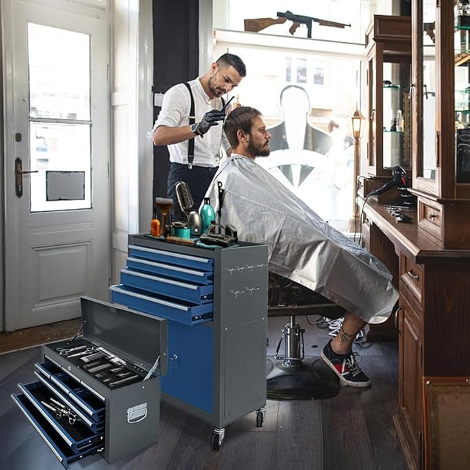 13 Drawers Tool Chest with Wheels, Rolling Tool Box with Drawers, Metal Tool Cabinet for Garage, Workshop(Blue-Gray)