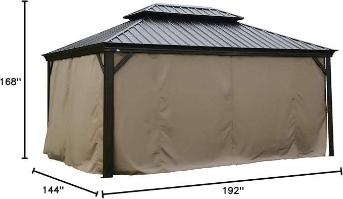 Kozyard Gazebo Privacy Curtain Outdoor Waterproof Sidewall for Hardtop Gazebo, OEM Replacement for Patio Gazebo Curtains for Alexander, Caesar, Rosana and Apollo Model (12ft x 16ft, Brown)