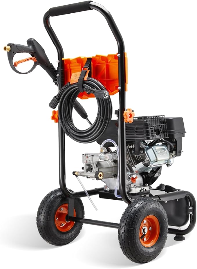 Gas Pressure Washer, 3500 PSI 2.3 GPM Power Washer with 209CC Engine, 4 Quick-Connect Nozzles, 25FT Hose, 3L Soap Tank, High Pressure Washer for Car, Driveway, Fence, Patio Cleaning, Orange