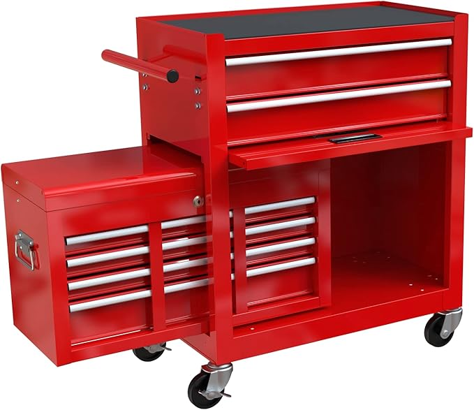 High Capacity Rolling Tool Chest with Wheels and 8 Drawers,Metal Storage Tool Cabinet W/Mobile Case,Pull Handle,4 Hooks,for Workshop Mechanics Garage,Red