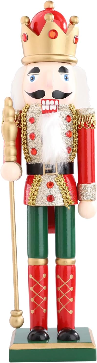 Christmas Nutcrackers Figure 15Inch 1PCS Wooden Nutcracker Ornament Nutcracker Christmas Decoration Figures for Desktop Home Decor Kids Gift Red