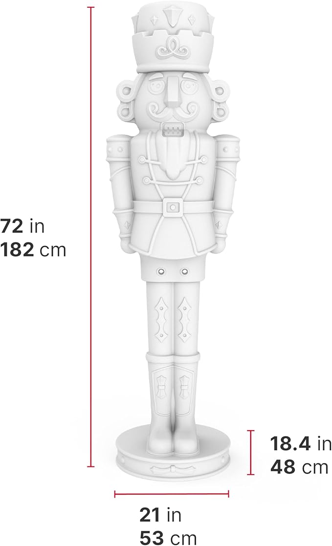 Step2 Nutcracker Prince Holiday DIY Décor, 6-Foot Tall (1.8m) Plastic Statue with Festive Centerpiece Appeal, Indoor/Outdoor, White