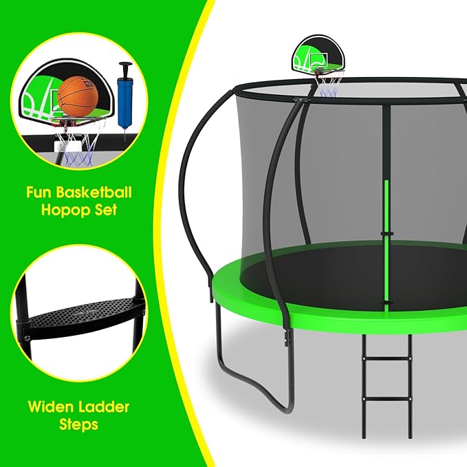 SKYUP 2026 Upgraded 8 10 12 14 15 16 FT 1500lbs Tranpoline for Kids and Adults with Light+Sprinkler+Socks, Recreational Tranpoline with Basketball Hoop, Ladder, ASTM Approved Tranpoline for 7-10 Kids