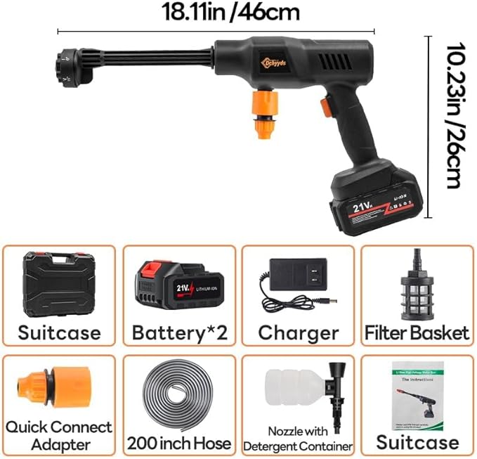 Portable Cordless Pressure Washer, 40000 mAh Battery Powered Pressure Washer with 2 Rechargeable 4.0AH Batteries and 6-in-1 Nozzle for Car Floor Wall Fence Cleaning Garden Watering
