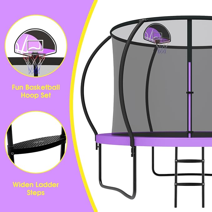 SKYUP 2026 Upgraded 8 10 12 14 15 16 FT 1500lbs Tranpoline for Kids and Adults with Light+Sprinkler+Socks, Recreational Tranpoline with Basketball Hoop, Ladder, ASTM Approved Tranpoline for 7-10 Kids