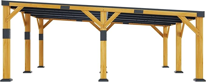 Jocisland 20x20x9.2 FT Cedar Wood Carport for 2 Cars, Heavy Duty Canopy Carport with Sloped Galvanized Steel Roof for All Weather, Permanent Shelter for Boats, Full-Sized Pickup Trucks & Tractors