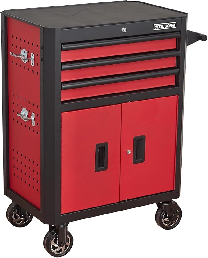 Rolling Tool Chest with Locking Wheels - Tool Box with 3 Drawers & 1 Big Tool Cabinet with 2 Door, 18.5 D x 28 W x 40 H Mobile Tool Storage Cabinet, Heavy-Duty Garage Organizer w/Ergonomic Handle