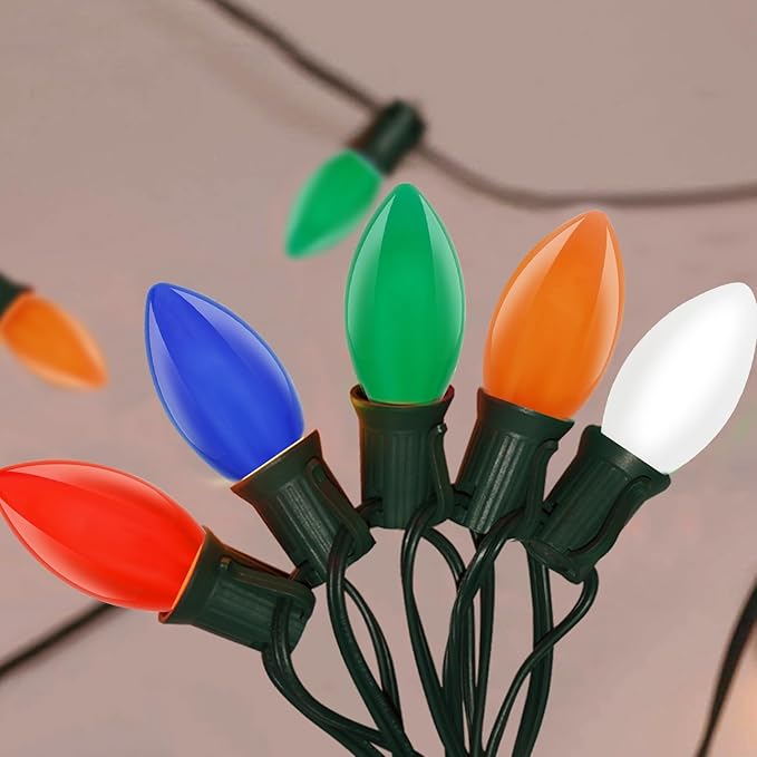 C9 LED Christmas Lights Outdoor 25Ft Outdoor Christmas Decorations String Light Waterproof with 26 C9 LED Multicolor Bulbs, Hanging Vintage Christmas Lights for Patio Roofline Garden Holiday Party