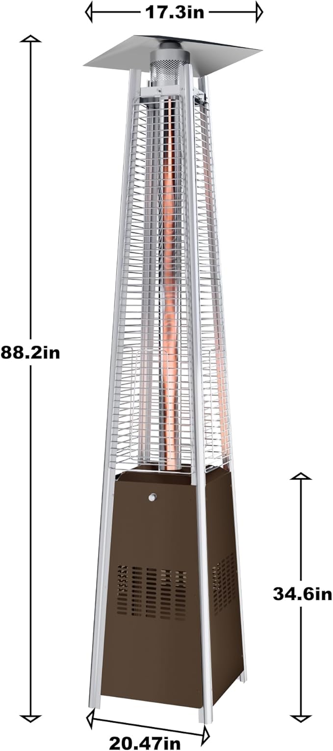 Kingdura 48,000 BTU Pyramid Patio Heater with Cover & Wheels, Outdoor Patio Heaters for Outdoor Use, Triple Safety Protection, 87 Quartz Glass Tube Propane Heater for Deck Backyard Commercial Balcony