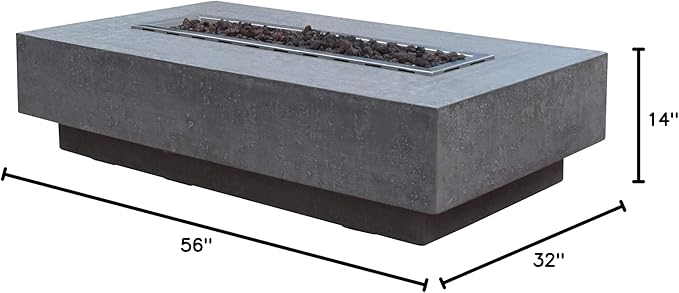 Hampton Fire Table Outdoor Fire Pit 56 x 32 Cast Concrete Firepit Includes Lava Rocks 45,000 BTUs Outdoor Fireplace for Patio Furniture Set, Deck, Porch, Outdoor Heater - Natural Gas