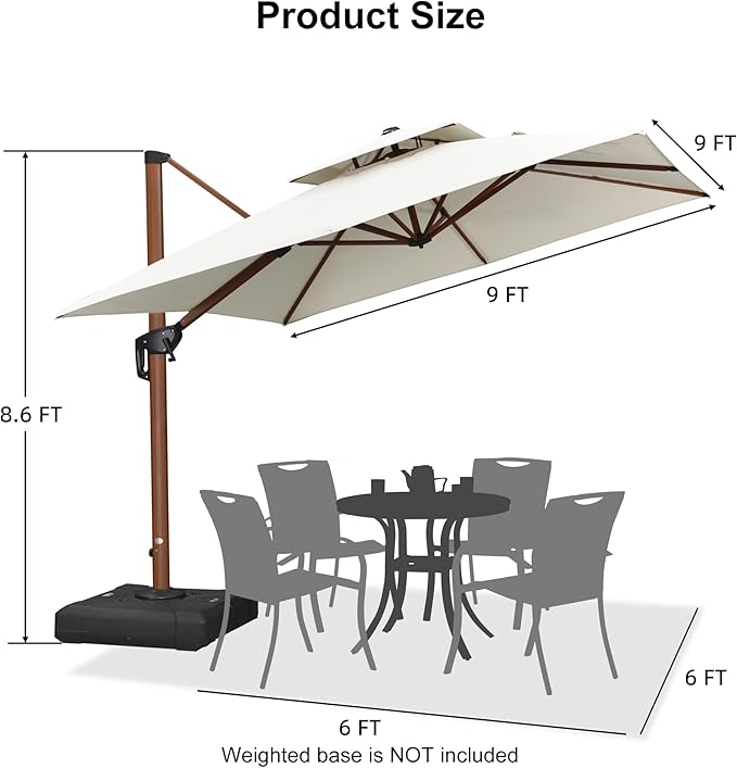 PURPLE LEAF 9ft Patio Umbrella Outdoor Square Umbrellas Large Cantilever Umbrella Windproof Offset Umbrellas Heavy Duty Sun Umbrella for Garden Deck Pool Patio, Cream