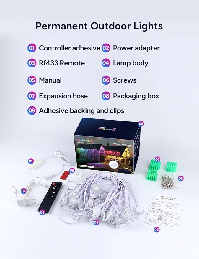Permanent Outdoor Lights, 150ft with 90 RGB LED Lights for Christmas and Daily, 49 Scene Modes+DIY for Christma Decor, IP66 Waterproof for Outdoor, Compatible with Alexa, Google Assistant