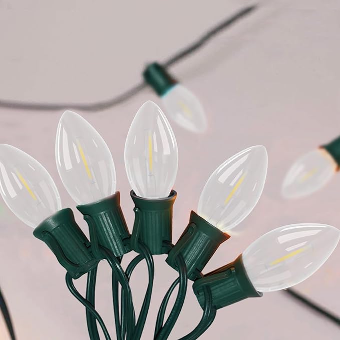 Vintage C9 LED Christmas Lights Outdoor, 25Ft LED C9 Warm White Christmas String Lights with 26 Clear Bulbs, Outdoor Christmas Decorations Lights Waterproof for Patio Garden Roofline Holiday Party
