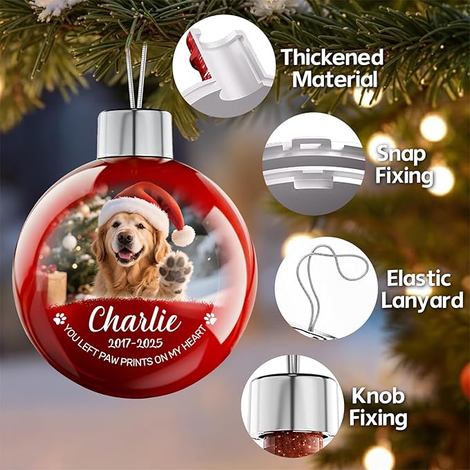 Personalized Pet Memorial Christmas Ornament - Custom Photo & Text Christmas Balls, Customized Dogs Sympathy Gifts, Pet in Memory Keepsake, Dog Memorial Gifts for Loss of Dog, Cat