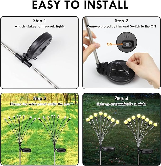 OZS Upgraded 2Pack Total 16LED Solar Christmas Lights - Solar Garden Lights Outdoor, Solar Firefly Lights, Sway by Wind, Solar Lights Outdoor Waterproof for Pathway Christmas Decoration(Warm White)