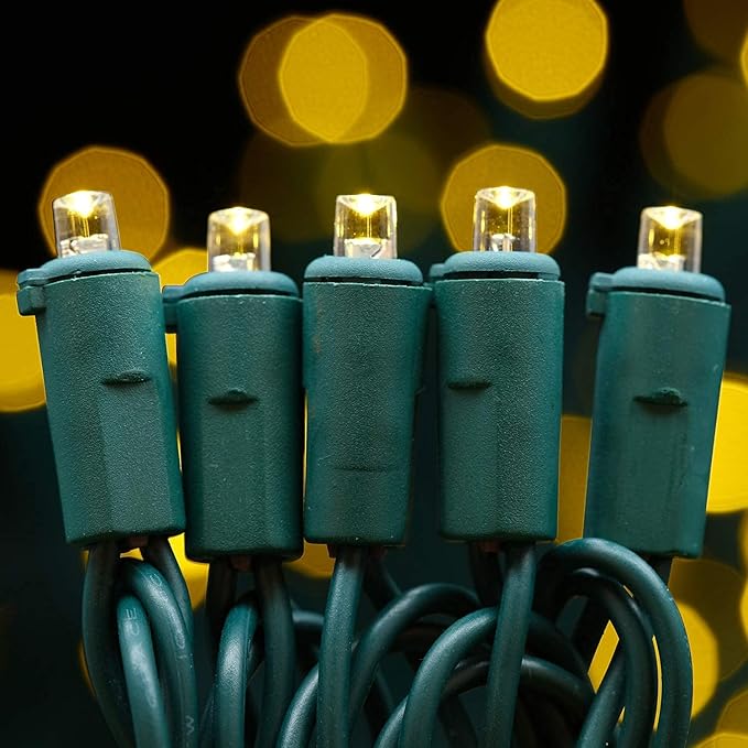 200 Count Warm White Wide Angle LED Christmas Lights, 66 ft Green Wire UL Certified Commercial Grade 5mm Holiday String Light Set (Warm White)