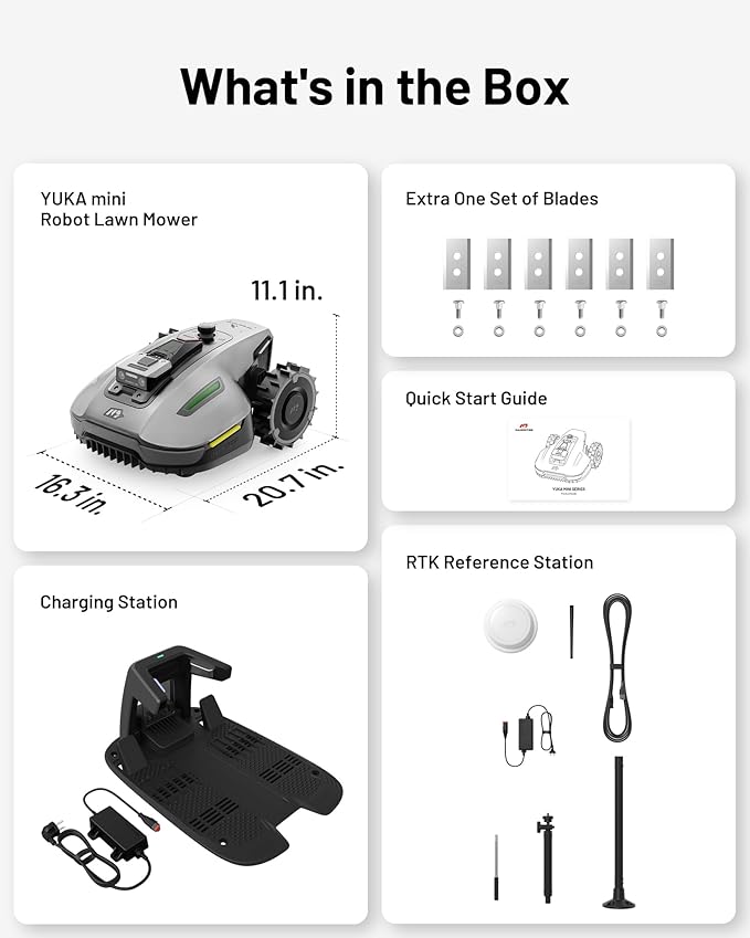 Mammotion YUKA Mini 700 Robot Lawn Mower for 0.17 Acre, Max.0.35 Acre, UltrasenseAI Vision+ RTK, Auto Mapping, 45% Slope,Perimeter Wire Free, Cutting Height 0.8''~2.4'',7 Mowing Zones Management