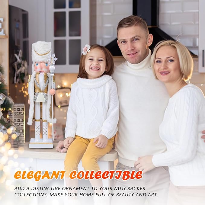Christmas Nutcracker Decorations Nutcracker Figure 15 Inch Wooden Nutcrackers Collectible Ornament Nutcracker Soldier for Table Desktop Home Christmas Decor Xmas Indoor Decor White King