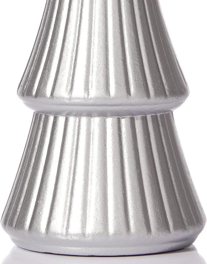 WONDROUS' DECO Wooden Christmas Tree Figurine, Tabletop Silver Tree Figurine, Set of 2 Desk Centerpieces for Christmas Decor